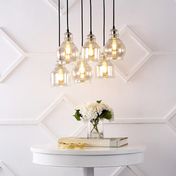 Sydney 18.88" Bohemian Farmhouse Iron/Glass Cluster LED Pendant - JONATHAN Y